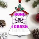 Drone Racing Gift T- Shirt Distressed F P V Race Drone Racing Drone Racer Pattern Quote T- Shirt (2) Metal Holly Leaf Bell Ornament Front