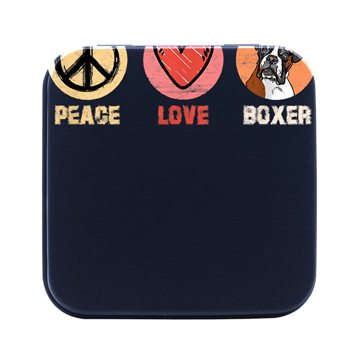 Boxer T- Shirt Peace Love Boxer T- Shirt Square Metal Box (Black)