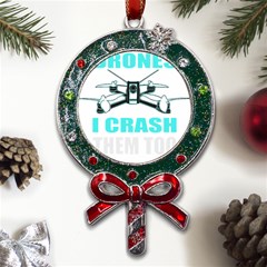 Drone Racing Gift T- Shirt Distressed F P V Race Drone Racing Drone Racer Pattern Quote T- Shirt (3) Metal X mas Lollipop With Crystal Ornament by ZUXUMI