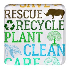 Earth Day Everyday T- Shirt Save Bees Rescue Animals Recycle Plastic Earth Day T- Shirt Square Glass Fridge Magnet (4 Pack) by ZUXUMI