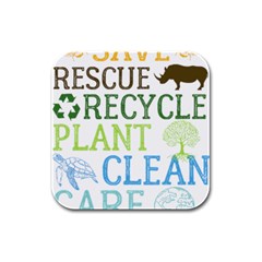 Earth Day T- Shirt Save Bees Rescue Animals Recycle Plastic Earth Day T- Shirt Rubber Square Coaster (4 Pack) by ZUXUMI