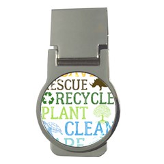 Earth Day T- Shirt Save Bees Rescue Animals Recycle Plastic Earth Day T- Shirt Money Clips (round)  by ZUXUMI