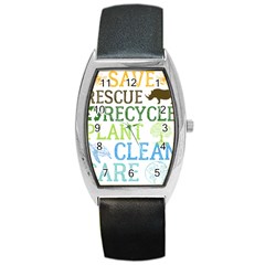 Earth Day T- Shirt Save Bees Rescue Animals Recycle Plastic Earth Day T- Shirt Barrel Style Metal Watch by ZUXUMI