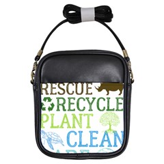 Earth Day T- Shirt Save Bees Rescue Animals Recycle Plastic Earth Day T- Shirt Girls Sling Bag by ZUXUMI