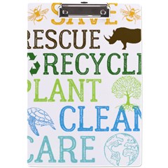 Earth Day T- Shirt Save Bees Rescue Animals Recycle Plastic Earth Day T- Shirt A4 Acrylic Clipboard by ZUXUMI