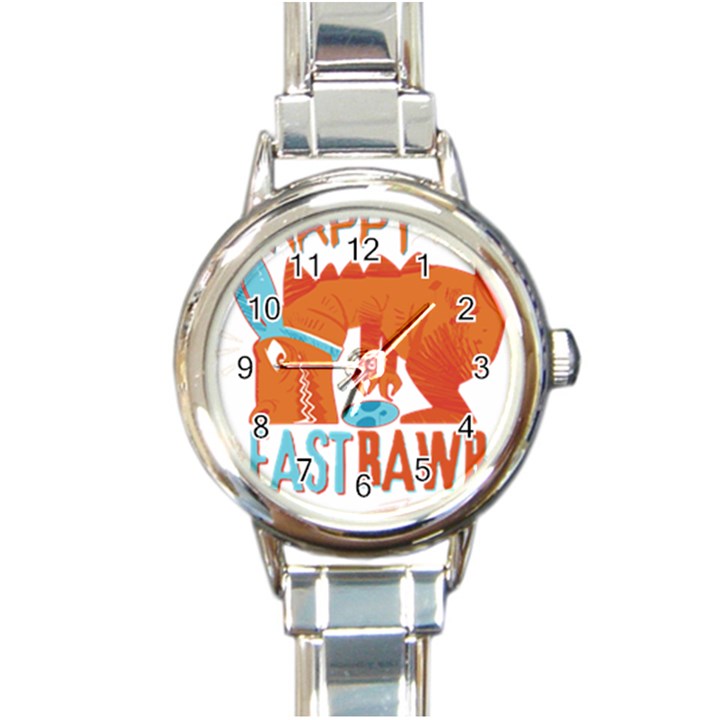 Easter Dinosaur T- Shirt Happy East Rawr T- Rex Dinosaur Easter Bunny T- Shirt Round Italian Charm Watch