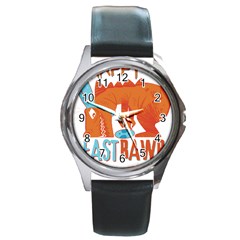 Easter Dinosaur T- Shirt Happy East Rawr T- Rex Dinosaur Easter Bunny T- Shirt Round Metal Watch by ZUXUMI