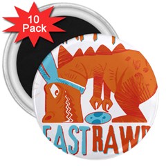 Easter Dinosaur T- Shirt Happy East Rawr T- Rex Dinosaur Easter Bunny T- Shirt 3  Magnets (10 Pack)  by ZUXUMI