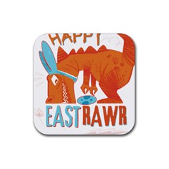 Easter Dinosaur T- Shirt Happy East Rawr T- Rex Dinosaur Easter Bunny T- Shirt Rubber Coaster (square) by ZUXUMI