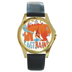 Easter Dinosaur T- Shirt Happy East Rawr T- Rex Dinosaur Easter Bunny T- Shirt Round Gold Metal Watch by ZUXUMI