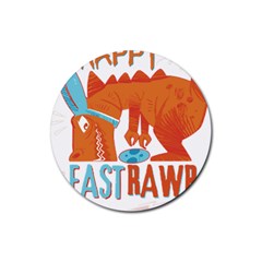 Easter Dinosaur T- Shirt Happy East Rawr T- Rex Dinosaur Easter Bunny T- Shirt Rubber Coaster (round) by ZUXUMI