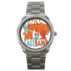 Easter Dinosaur T- Shirt Happy East Rawr T- Rex Dinosaur Easter Bunny T- Shirt Sport Metal Watch by ZUXUMI