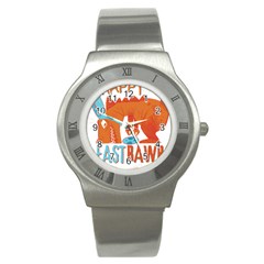 Easter Dinosaur T- Shirt Happy East Rawr T- Rex Dinosaur Easter Bunny T- Shirt Stainless Steel Watch by ZUXUMI