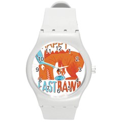 Easter Dinosaur T- Shirt Happy East Rawr T- Rex Dinosaur Easter Bunny T- Shirt Round Plastic Sport Watch (m) by ZUXUMI