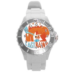 Easter Dinosaur T- Shirt Happy East Rawr T- Rex Dinosaur Easter Bunny T- Shirt Round Plastic Sport Watch (l) by ZUXUMI