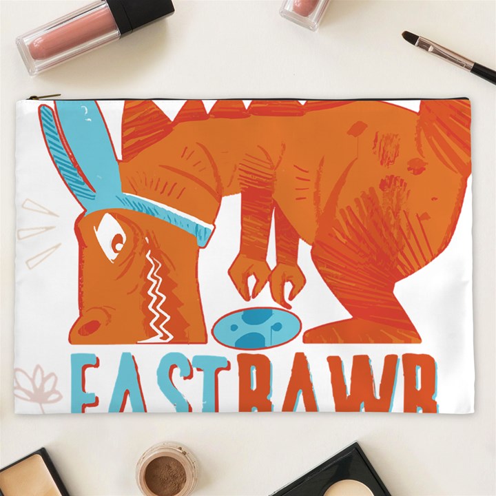 Easter Dinosaur T- Shirt Happy East Rawr T- Rex Dinosaur Easter Bunny T- Shirt Cosmetic Bag (XXL)