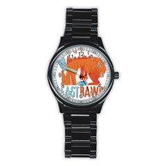 Easter Dinosaur T- Shirt Happy East Rawr T- Rex Dinosaur Easter Bunny T- Shirt Stainless Steel Round Watch by ZUXUMI