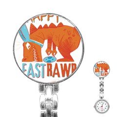 Easter Dinosaur T- Shirt Happy East Rawr T- Rex Dinosaur Easter Bunny T- Shirt Stainless Steel Nurses Watch by ZUXUMI