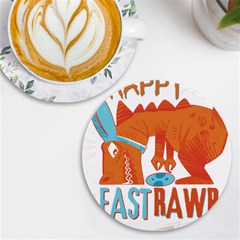 Easter Dinosaur T- Shirt Happy East Rawr T- Rex Dinosaur Easter Bunny T- Shirt Uv Print Round Tile Coaster by ZUXUMI