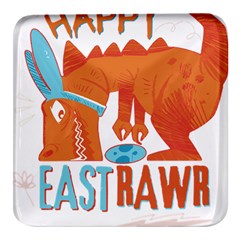 Easter Dinosaur T- Shirt Happy East Rawr T- Rex Dinosaur Easter Bunny T- Shirt Square Glass Fridge Magnet (4 Pack) by ZUXUMI