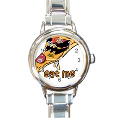 Eat Me T- Shirtscary Pizza Slice Sceaming Eat Me T- Shirt Round Italian Charm Watch by ZUXUMI