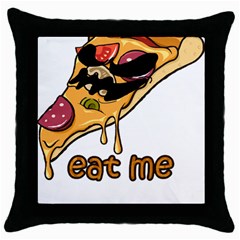 Eat Me T- Shirtscary Pizza Slice Sceaming Eat Me T- Shirt Throw Pillow Case (black) by ZUXUMI