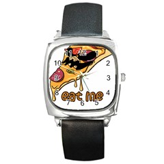 Eat Me T- Shirtscary Pizza Slice Sceaming Eat Me T- Shirt Square Metal Watch by ZUXUMI