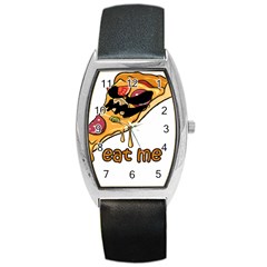 Eat Me T- Shirtscary Pizza Slice Sceaming Eat Me T- Shirt Barrel Style Metal Watch by ZUXUMI