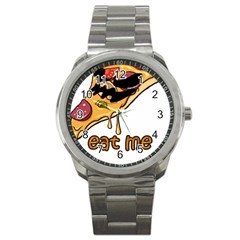 Eat Me T- Shirtscary Pizza Slice Sceaming Eat Me T- Shirt Sport Metal Watch by ZUXUMI