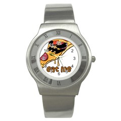 Eat Me T- Shirtscary Pizza Slice Sceaming Eat Me T- Shirt Stainless Steel Watch by ZUXUMI