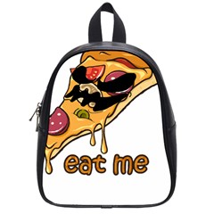 Eat Me T- Shirtscary Pizza Slice Sceaming Eat Me T- Shirt School Bag (small) by ZUXUMI