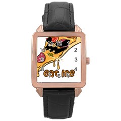 Eat Me T- Shirtscary Pizza Slice Sceaming Eat Me T- Shirt Rose Gold Leather Watch  by ZUXUMI