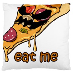 Eat Me T- Shirtscary Pizza Slice Sceaming Eat Me T- Shirt Large Premium Plush Fleece Cushion Case (two Sides) by ZUXUMI