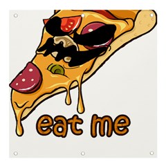 Eat Me T- Shirtscary Pizza Slice Sceaming Eat Me T- Shirt Banner And Sign 4  X 4 