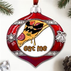 Eat Me T- Shirtscary Pizza Slice Sceaming Eat Me T- Shirt Metal Snowflake And Bell Red Ornament by ZUXUMI