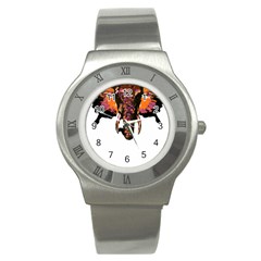 Elephant Art T- Shirtbutterfly Elephant T- Shirt Stainless Steel Watch by ZUXUMI