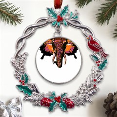 Elephant Art T- Shirtbutterfly Elephant T- Shirt Metal X mas Wreath Holly Leaf Ornament by ZUXUMI