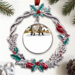 Elephant Art T- Shirtelephant T- Shirt Metal X mas Wreath Holly Leaf Ornament by ZUXUMI