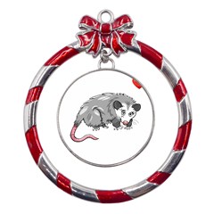 Opossum T-shirtsteal Your Heart Opossum 05 T-shirt Metal Red Ribbon Round Ornament