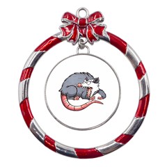 Opossum T-shirtwhite Look Calm Opossum 03 T-shirt Metal Red Ribbon Round Ornament