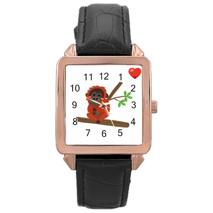 Orangutan T-shirtsteal Your Heart Orangutan 14 T-shirt Rose Gold Leather Watch 