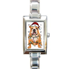 English Bulldog Santa Christmas T- Shirt English Bulldog Santa Christmas Tree Lights Xmas T- Shirt Rectangle Italian Charm Watch by ZUXUMI