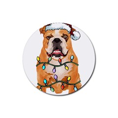 English Bulldog Santa Christmas T- Shirt English Bulldog Santa Christmas Tree Lights Xmas T- Shirt Rubber Round Coaster (4 Pack) by ZUXUMI