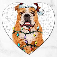 English Bulldog Santa Christmas T- Shirt English Bulldog Santa Christmas Tree Lights Xmas T- Shirt Jigsaw Puzzle (heart) by ZUXUMI