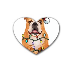 English Bulldog Santa Christmas T- Shirt English Bulldog Santa Christmas Tree Lights Xmas T- Shirt Rubber Heart Coaster (4 Pack) by ZUXUMI