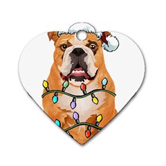 English Bulldog Santa Christmas T- Shirt English Bulldog Santa Christmas Tree Lights Xmas T- Shirt Dog Tag Heart (one Side) by ZUXUMI