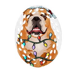 English Bulldog Santa Christmas T- Shirt English Bulldog Santa Christmas Tree Lights Xmas T- Shirt Oval Filigree Ornament (two Sides) by ZUXUMI