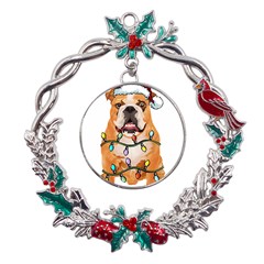 English Bulldog Santa Christmas T- Shirt English Bulldog Santa Christmas Tree Lights Xmas T- Shirt Metal X mas Wreath Holly Leaf Ornament