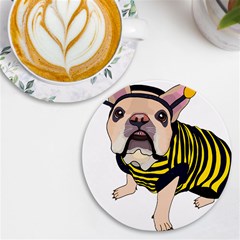 English Bulldog T- Shirt English Bee Dog T- Shirt Uv Print Round Tile Coaster by ZUXUMI