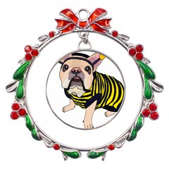 English Bulldog T- Shirt English Bee Dog T- Shirt Metal X mas Wreath Ribbon Ornament by ZUXUMI